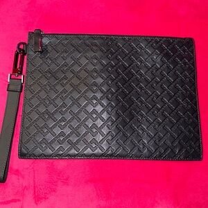 Versace chain detail wristlet clutch bag in black leather